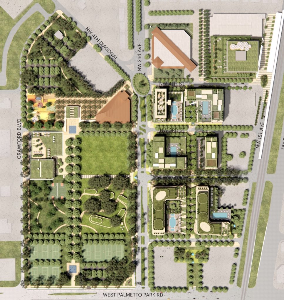 A rendering of revised conceptual plans for downtown redevelopment, Oct. 2025. (Terra-Frisbie/ City of Boca Raton)