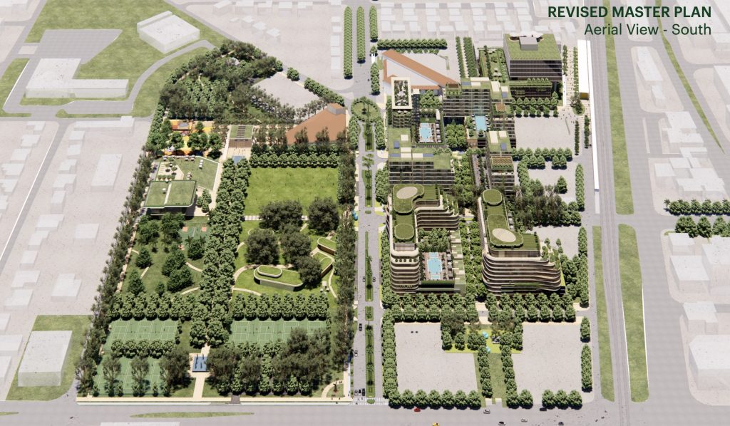 A rendering of revised conceptual plans for downtown redevelopment, Oct. 2025. (Terra-Frisbie/ City of Boca Raton)