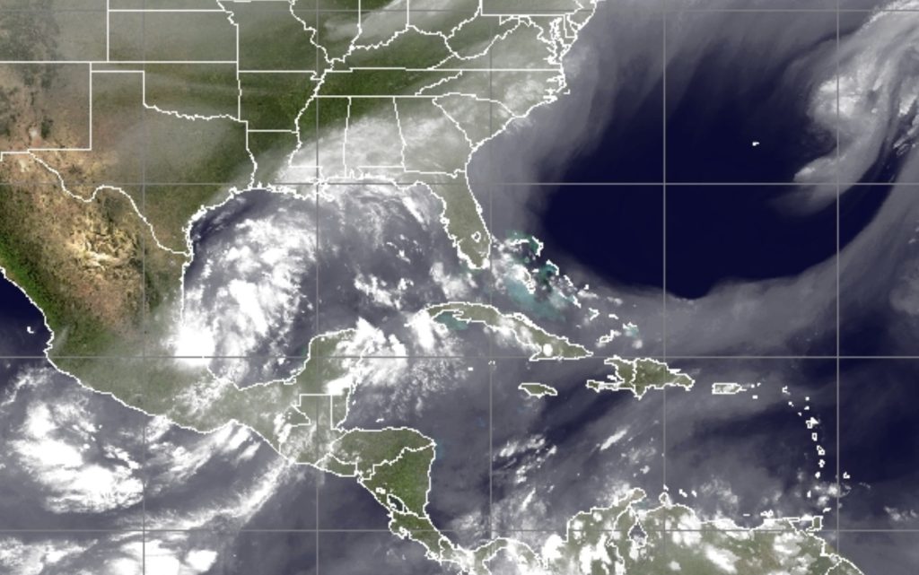 A tropical system is expected to bring large amounts of rainfall to South Florida Oct. 4-7. (Credit: NWS/CIMSS)