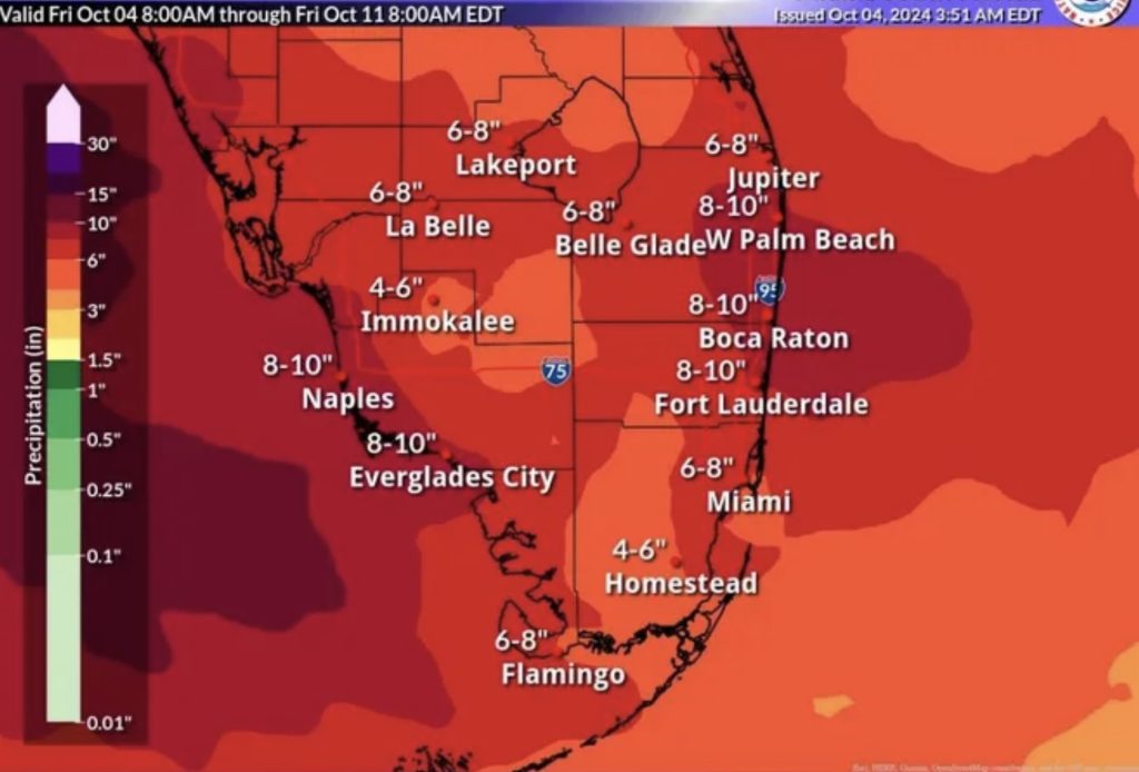 A tropical system is expected to bring large amounts of rainfall to South Florida Oct. 4-7. (Credit: NWS/CIMSS)