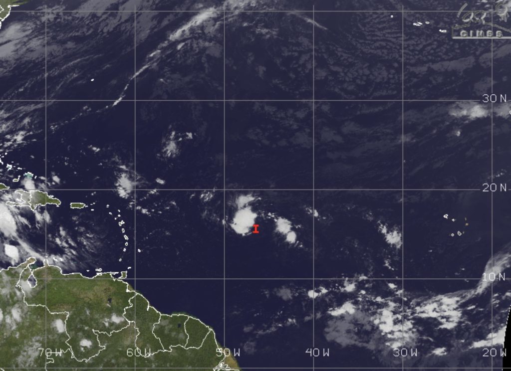 A storm system in the central Atlantic Ocean, Oct. 16, 2024. (Credit: CIMSS Tropical Weather)