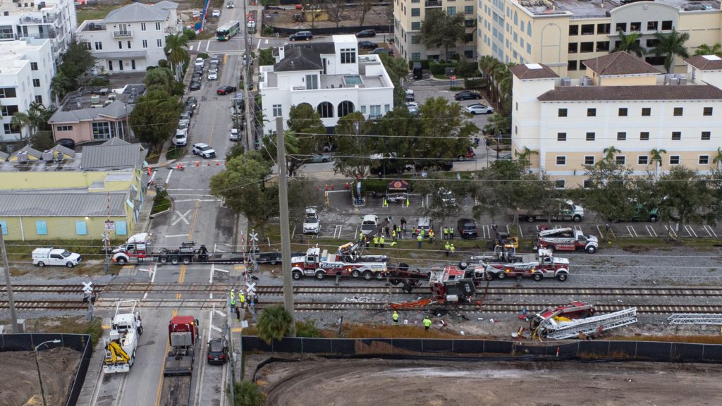 The scene of a colission involving a Brightline train and a Delray Beach Fire-Rescue truck, Dec. 28, 2024. (Photo: Boca Daily News)