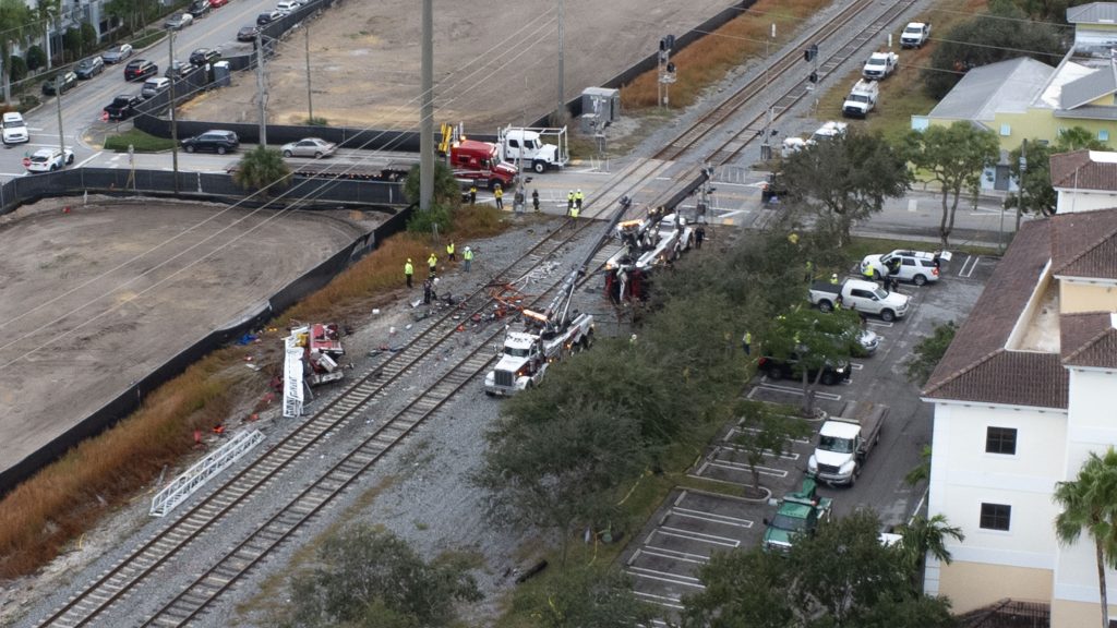 The scene of a colission involving a Brightline train and a Delray Beach Fire-Rescue truck, Dec. 28, 2024. (Photo: Boca Daily News)