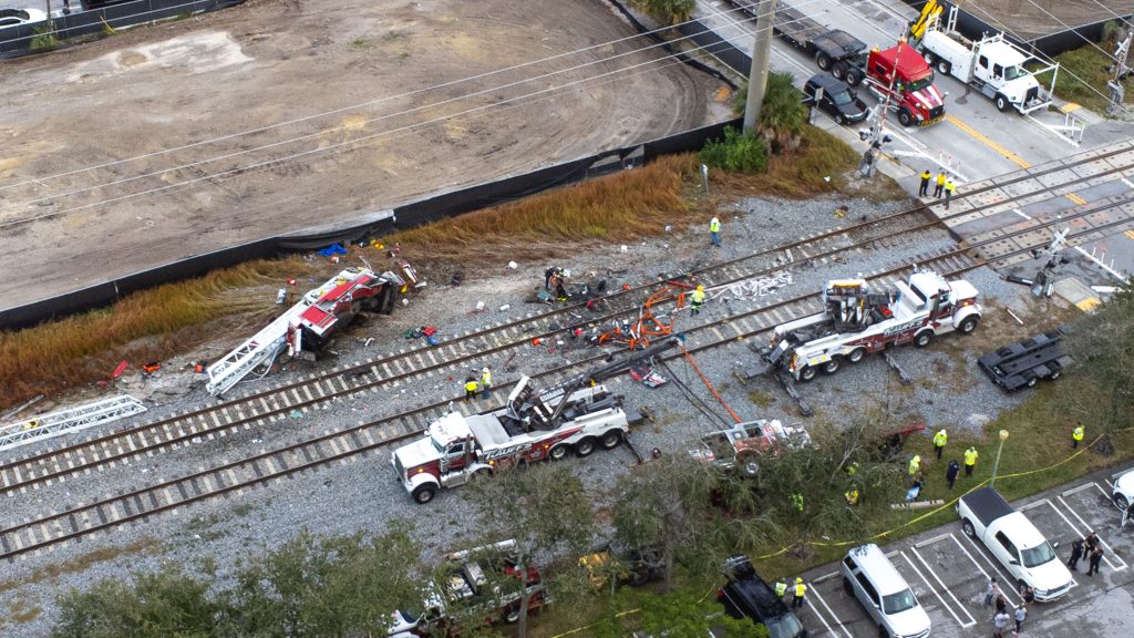 The scene of a colission involving a Brightline train and a Delray Beach Fire-Rescue truck, Dec. 28, 2024. (Photo: Boca Daily News)