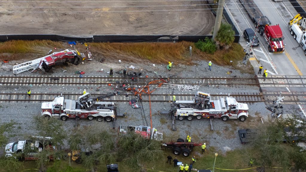 The scene of a colission involving a Brightline train and a Delray Beach Fire-Rescue truck, Dec. 28, 2024. (Photo: Boca Daily News)