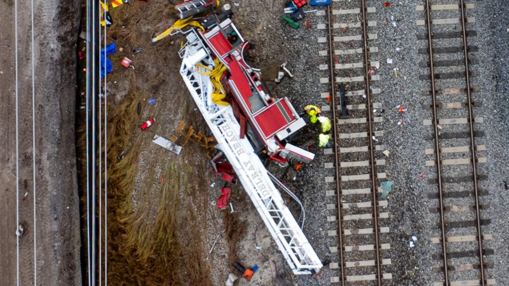 The scene of a colission involving a Brightline train and a Delray Beach Fire-Rescue truck, Dec. 28, 2024. (Photo: Boca Daily News)