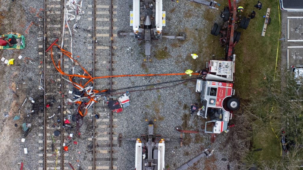 The scene of a colission involving a Brightline train and a Delray Beach Fire-Rescue truck, Dec. 28, 2024. (Photo: Boca Daily News)