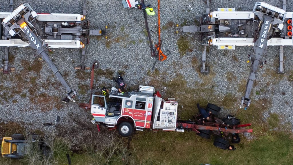 The scene of a colission involving a Brightline train and a Delray Beach Fire-Rescue truck, Dec. 28, 2024. (Photo: Boca Daily News)