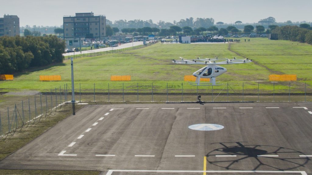 A notional 'vertiport' and electric aircraft. (Courtesy: FAA/Volocopter)