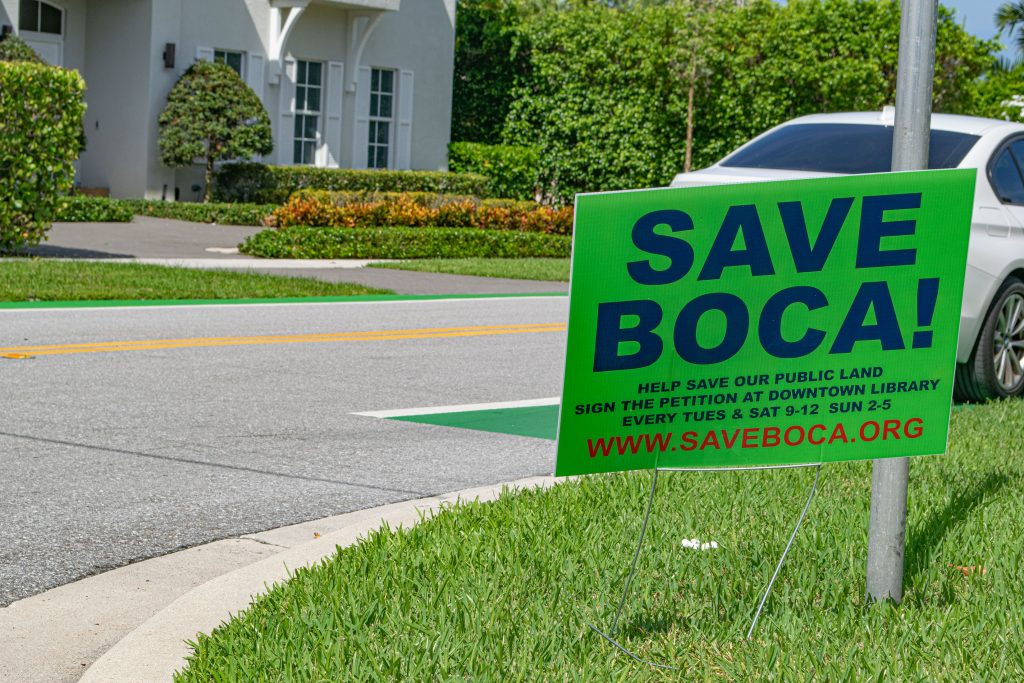A sign from the 'Save Boca' campaign in opposition to a government campus redevelopment plan. (Photo: Boca Daily News)