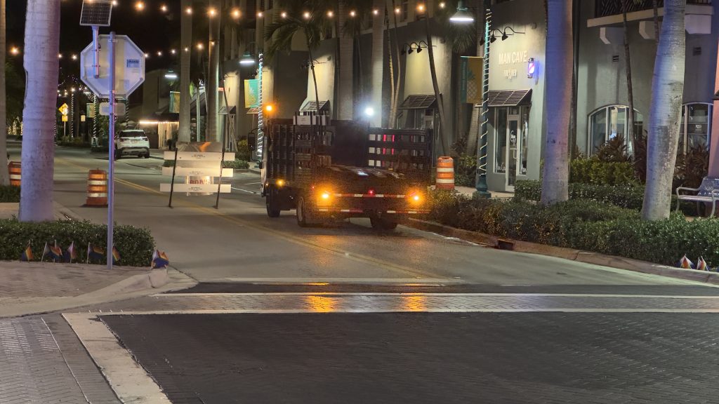 FDOT contractors remove a rainbow-colored 'Pride Intersection' in Delray Beach, Fla., Sept. 10, 2025. (Photo: Boca Daily News)
