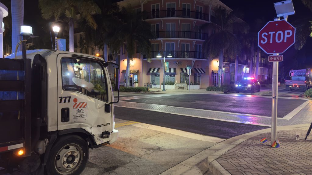FDOT contractors remove a rainbow-colored 'Pride Intersection' in Delray Beach, Fla., Sept. 10, 2025. (Photo: Boca Daily News)