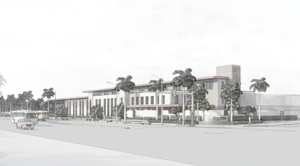 Renderings of a potential new police headquarters building off Spanish River Boulevard in Boca Raton, FL, Sept. 2025. (Planning Document)