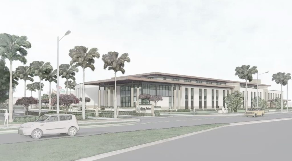Renderings of a potential new police headquarters building off Spanish River Boulevard in Boca Raton, FL, Sept. 2025. (Planning Document)