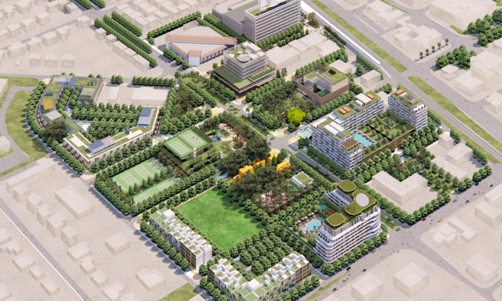 A revised downtown development plan with more green space. (Credit: Terra-Frisbie)