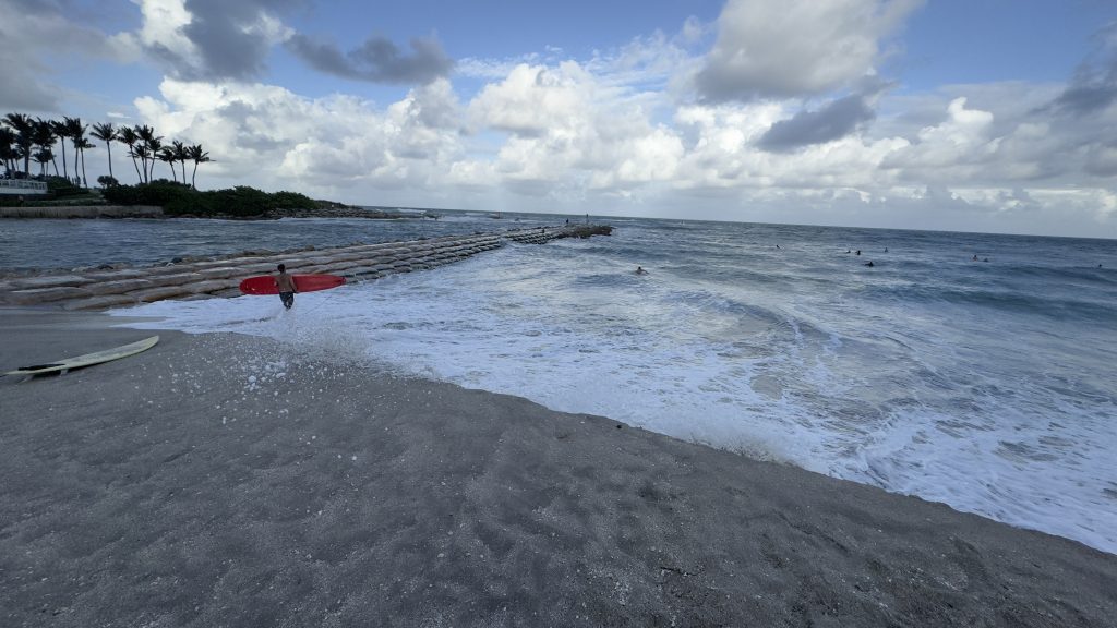 Heavy surf being produced by a tropical disturbance off South Florida, Oct. 2, 2025. (Photo: Boca Daily News)