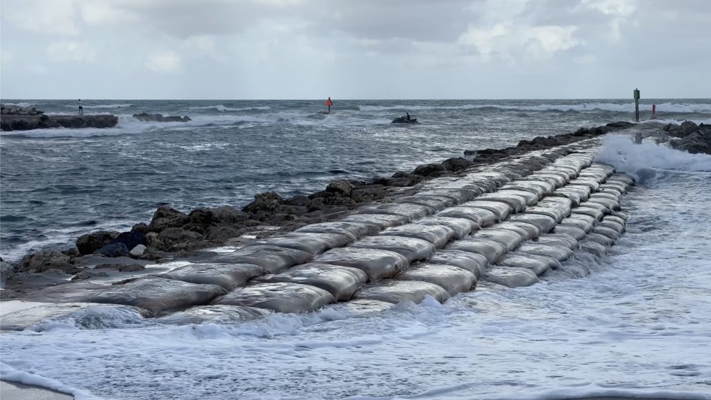 Heavy surf being produced by a tropical disturbance off South Florida, Oct. 2, 2025. (Photo: Boca Daily News)