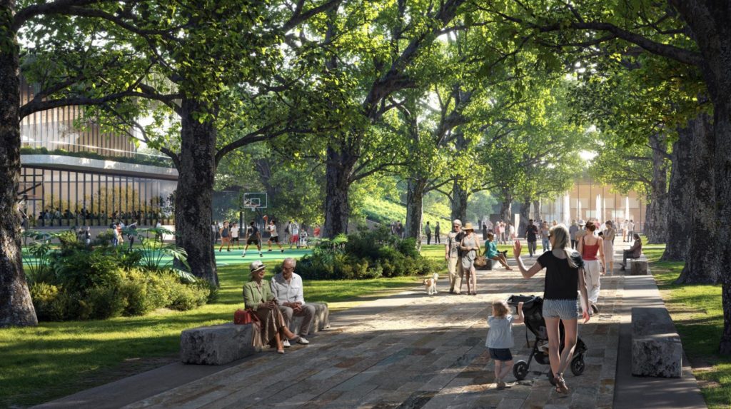 A rendering of the Oct. 2025 revised city government campus redevelopment plan, Boca Raton, FL. (Credit: Terra-Frisbie Group)