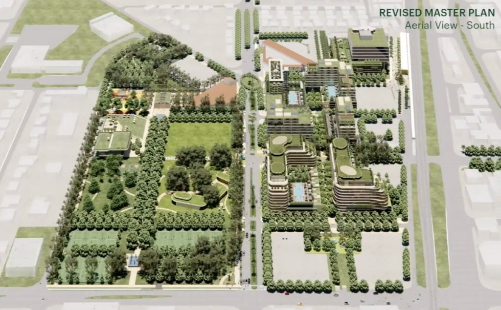 A rendering of the Oct. 2025 revised city government campus redevelopment plan, Boca Raton, FL. (Credit: Terra-Frisbie Group)