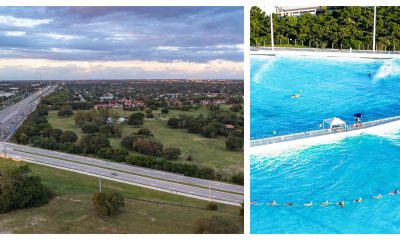 The northwest portion of NOrth Park (left). A park current utilizing the Wavegarden system. (Credit: Boca Daily News / Boca Surf Park)
