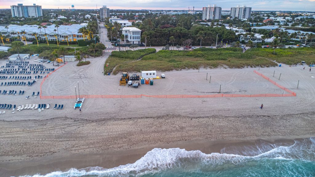 Beach replenishment equipment is staged and access points are established for beach replenishment in Delray Beach, FL, Jan. 5, 2026. (Photo: Boca Daily News)