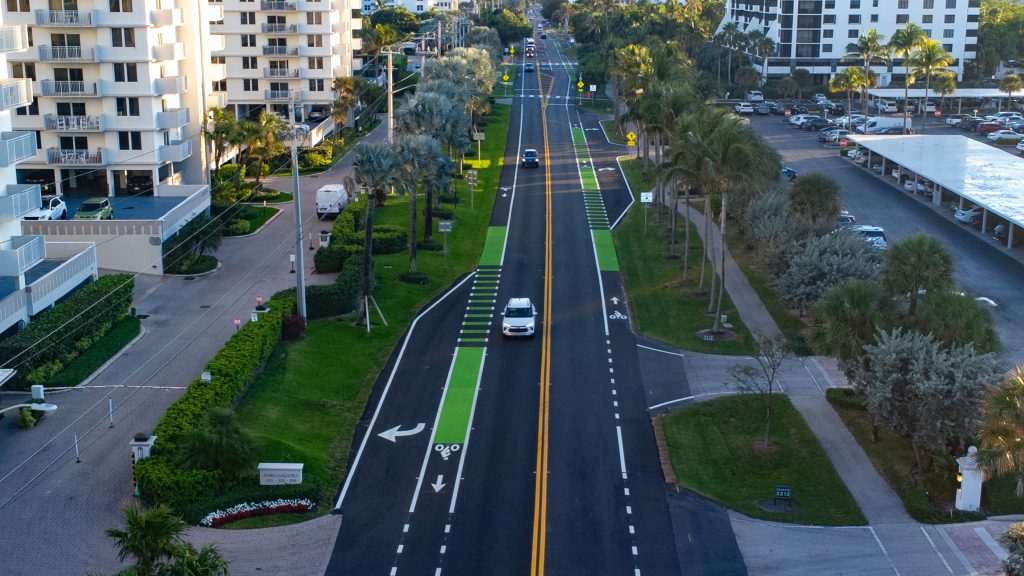 The completed upgrade of A1A in Highland Beach, FL, consisting of widening, repavement, and the installation of bike lanes. (Photo: Boca Daily News)