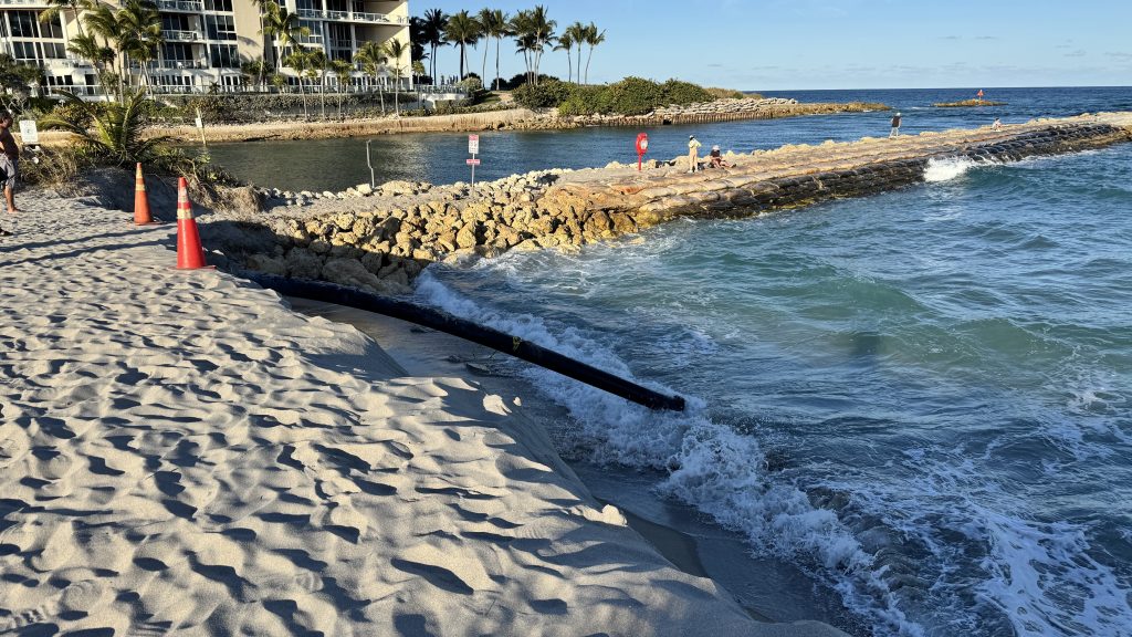 'Cliffs' formed at Boca Raton's South Inlet beach from weather fronts that produced erosion, Feb. 2026. (Photo: Boca Daily News)