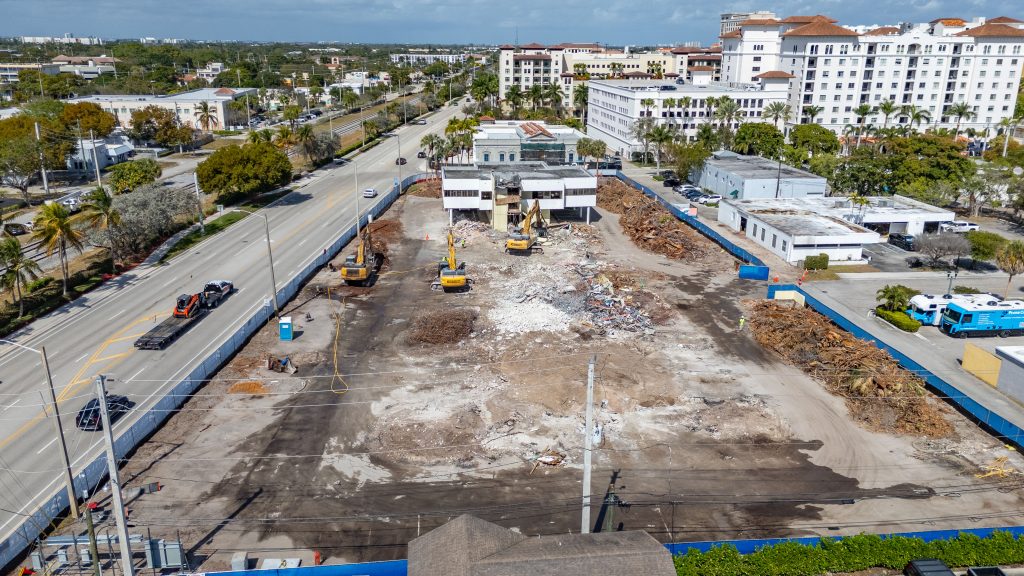 Demolition at 400 S. Dixie Highway, Boca Raton, FL, to make room for the 'Modera Boca' project, Feb. 2026. (Photo: Boca Daily News)