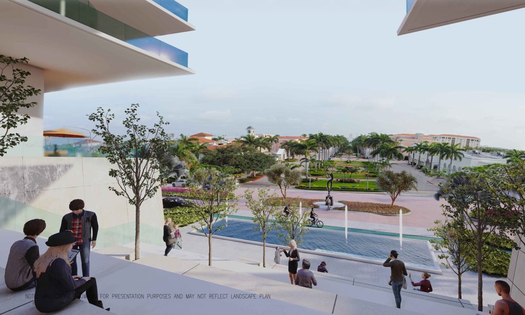 A rendering of the proposed Mizner Plaza hotel property. (Planning Document)