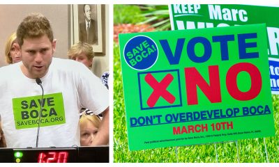 Jon Pearlman (left) and a sign from his 'Save Boca' movement. (Photos: Boca Daily News)