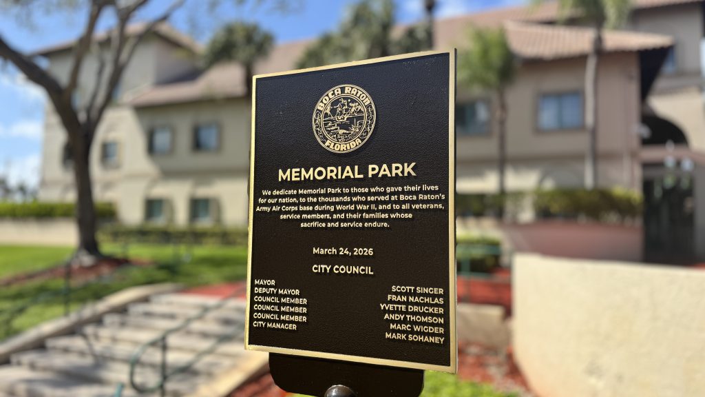 A plaque placed by the outgoing city council in 2026, ordered removed by the newly-elected council members the following week. (Photo: Boca Daily News)