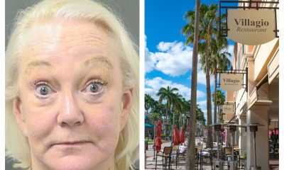 Nancy Simons (left, Palm Beach County Jail photo) and Villagio restaurant (Boca Daily News photo).