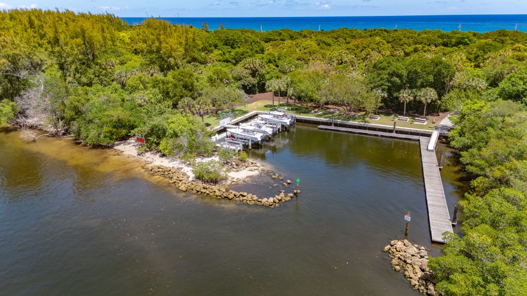 The seven-slip dock along the ICW at Spanish River Park, Boca Raton, FL, May 2026. (Photo: Boca Daily News)