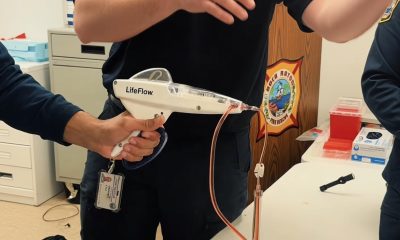 A Boca Raton EMT demonstrates the 'whole blood' administration process. (Photo: City of Boca Raton)