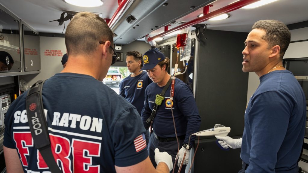 A Boca Raton EMT demonstrates the 'whole blood' administration process. (Photo: City of Boca Raton)