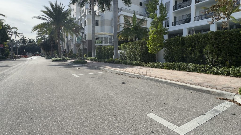 Two parking spaces that will become a temporary loading zone for Tower 155 in downtown Boca Raton, FL, Sept. 2026. (Photo: Boca Daily News)
