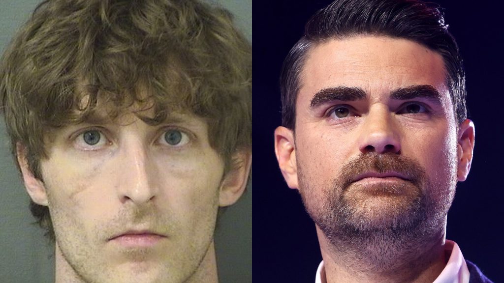Korby Allen Strube (left) and Ben Shapiro. (Credit: Palm Beach County Jail / By Gage Skidmore -CC BY-SA 4.0)