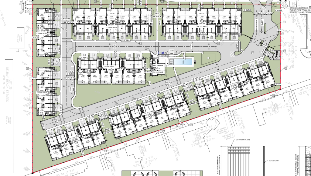 A new 47-unit development in a triangular parcel between Delray Beach and the Town of Gulf Stream along Federal Highway. (Planning Document)