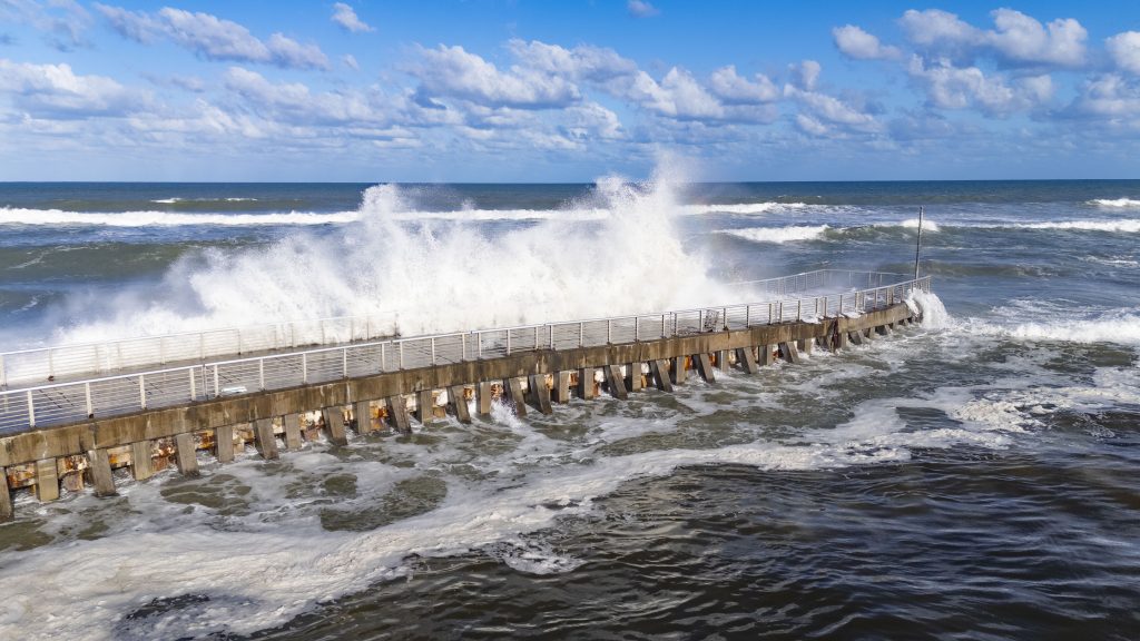 Waves crash at Boynton Inlet, Palm Beach County, FL, Oct. 20, 2026. (Credit: Boca Daily News)