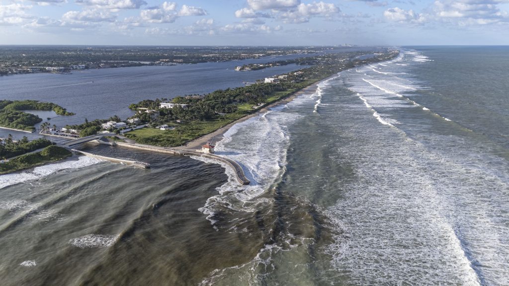 Waves crash at Boynton Inlet, Palm Beach County, FL, Oct. 20, 2026. (Credit: Boca Daily News)