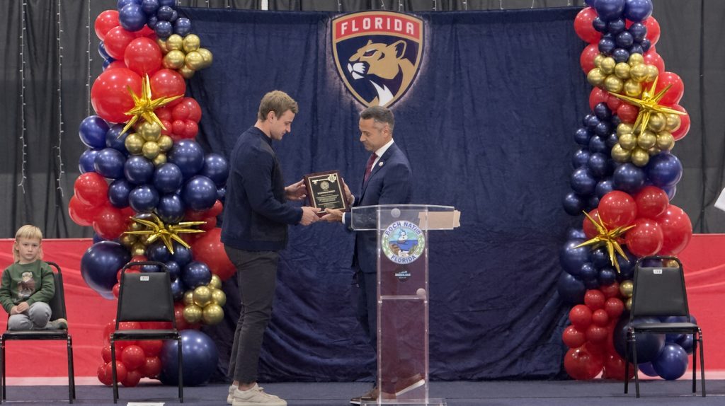 Florida Panthers captain Sasha Barkov received the key to the city in Boca Raton, FL, Oct. 8, 2026. (Photo: Boca Daily News)